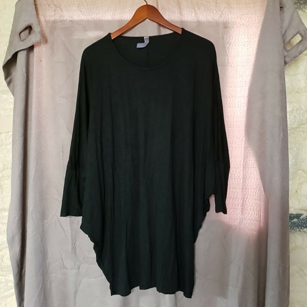 Grey Violet Blouse Womens L Black Scoop Neck Long Sleeve Dolman Tunic Top